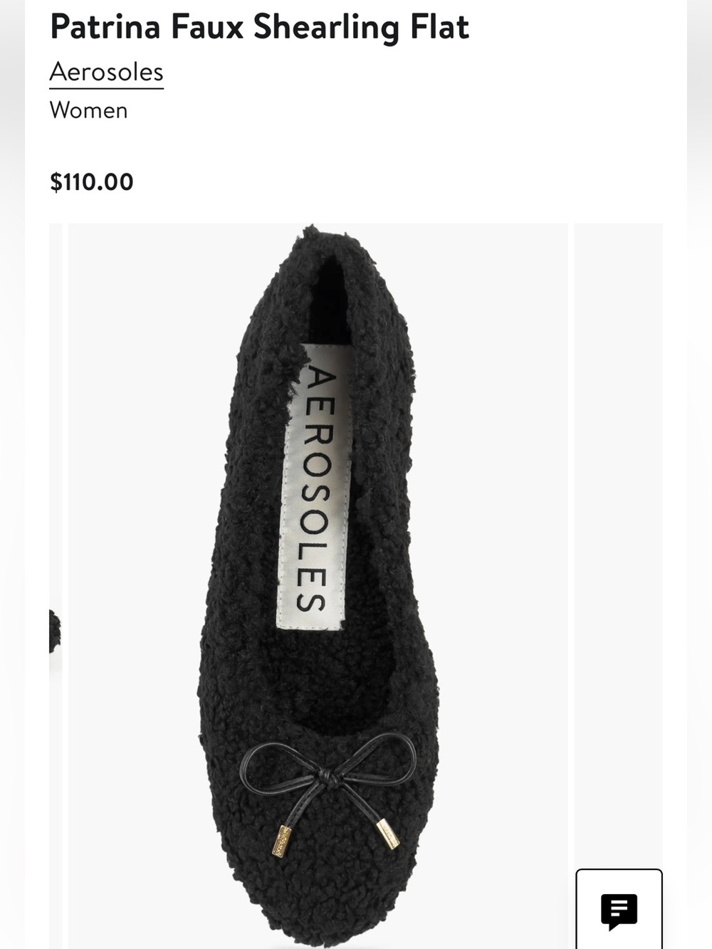 AEROSOLES Black Faux Shearling Bow Ballet Flat